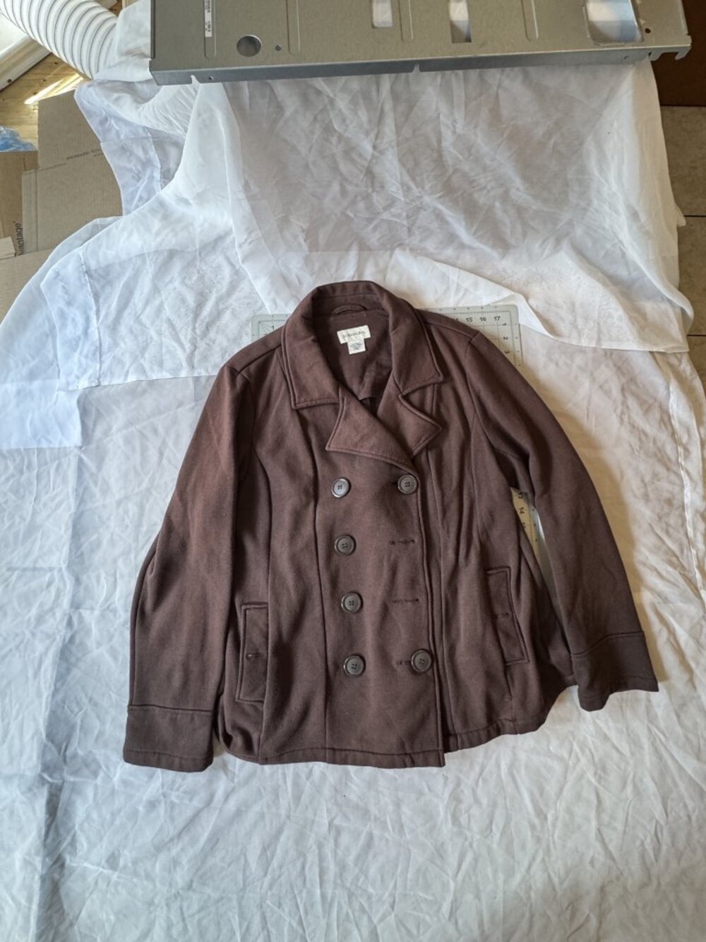 St. John's Bay Brown Fleece Double-Breasted Peacoat Jacket XL